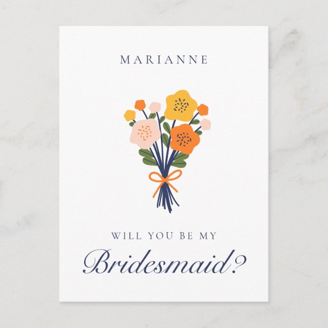 Retro Floral Bridesmaid Proposal Postcard (Front)