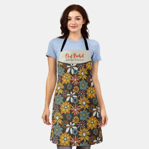 Retro Floral Brown Gold Teal Personalised  Apron