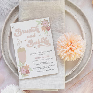 Retro Floral Brunch and Bubbly Bridal Shower Invitation