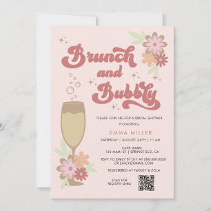 Retro Floral Brunch and Bubbly Bridal Shower Invitation