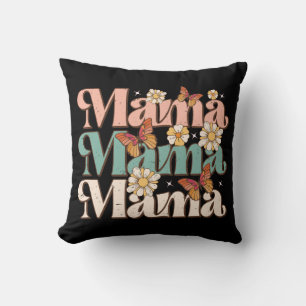 Retro Floral Butterfly Mama Typography Cushion