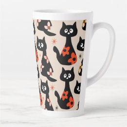 Retro Floral Cats (Soft Beige) Latte Mug