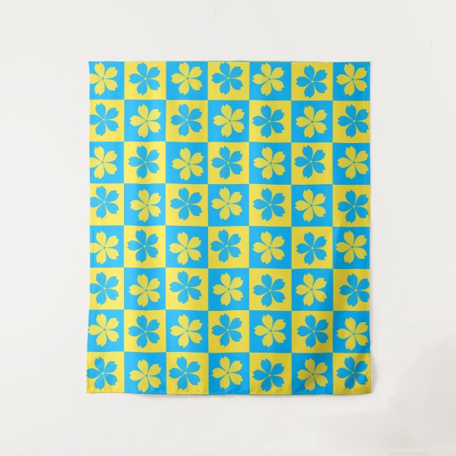 Retro floral check Classic  Tapestry (Front)