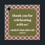 Retro Floral Chequerboard Pink Green Bat Mitzvah  Favour Tags<br><div class="desc">Custom Retro Floral Chequerboard Pink and Green Bat Mitzvah Thank Favour Tags</div>