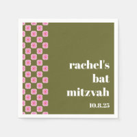 Retro Floral Chequerboard Pink Green Bat Mitzvah 