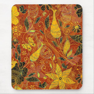 Retro Floral Collage-Yellow & Red Mouse Pad