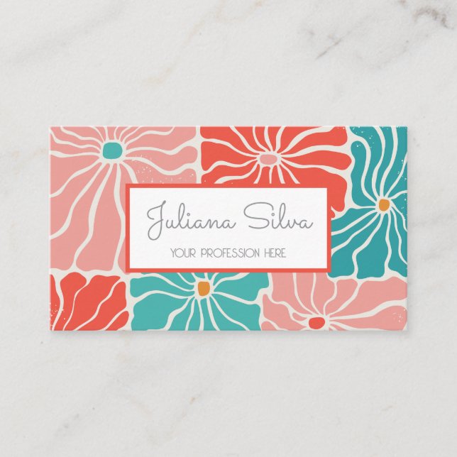 Retro Floral Colourful Business Card (Front)