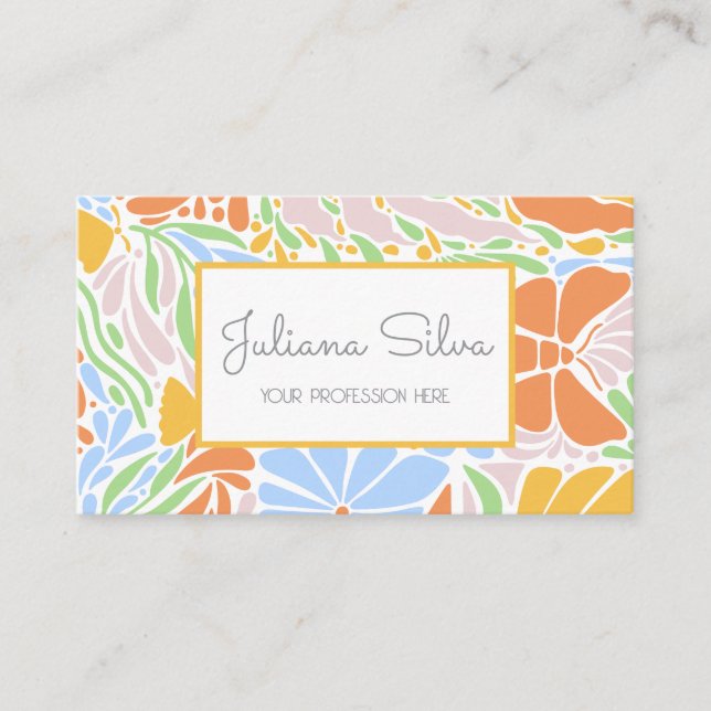 Retro Floral Colourful Frame Business Card (Front)