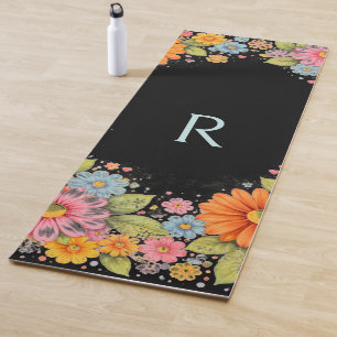 Retro Floral Colourful Monogram Yoga Mat