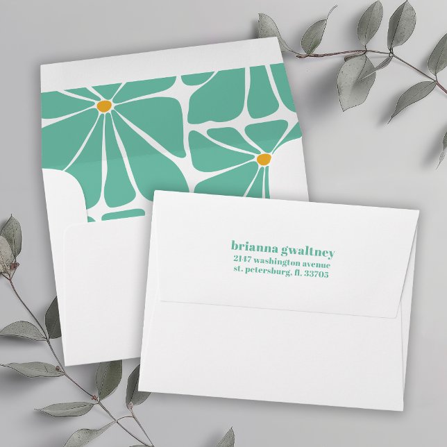 Retro Floral Colourful Turquoise Return Address Envelope (Creator Uploaded)