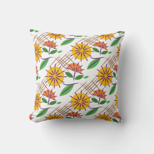 Retro Floral Contemporary Pattern Yellow + Orange Cushion
