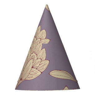 Retro Floral Crocus: Blue Mauve Wallpaper Party Hat