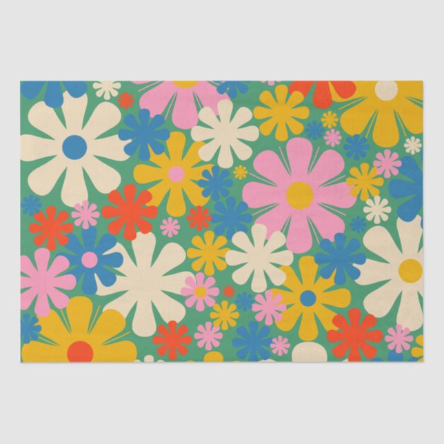 Retro Floral Cute and Colourful Flower Pattern Tissue Paper (Front)