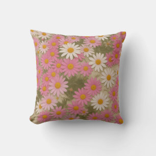 Retro Floral Daisy Pattern Aesthetic Design Cushion