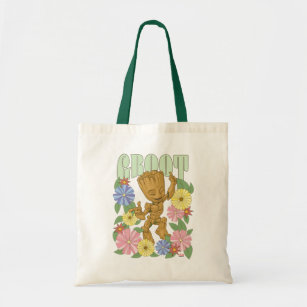 Retro Floral Dancing Kid Groot Graphic Tote Bag