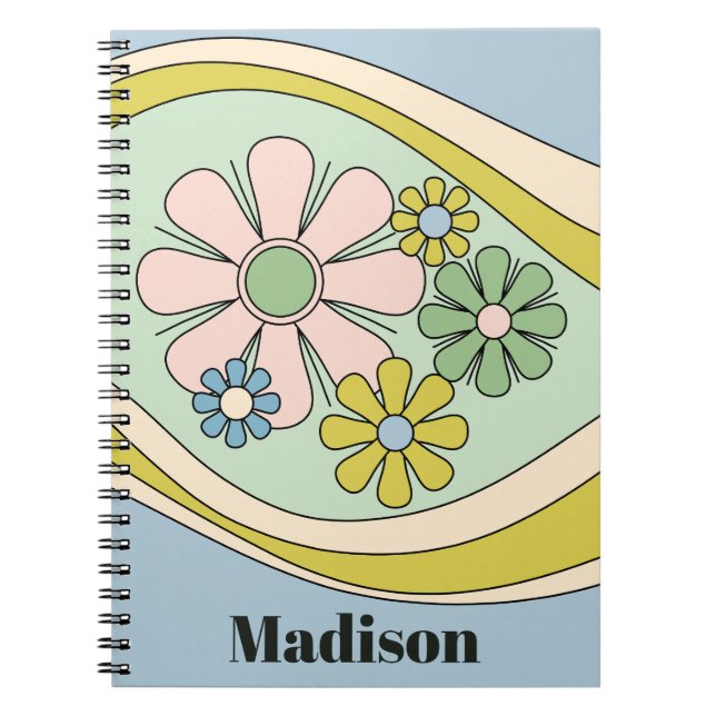 Retro Floral Daydream 60s Pastel Personalised Notebook (Front)
