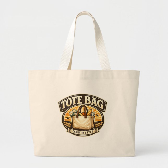 Retro Floral Design Large Tote Bag (Front)