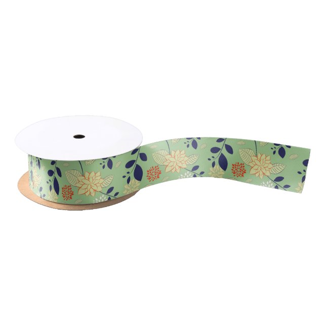 Retro Floral Design Metallic Accent Satin Ribbon (Spool)