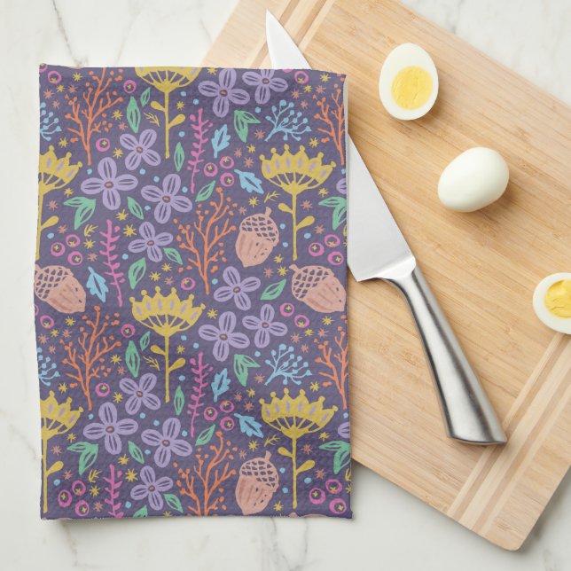 Retro floral design with flowers and fruits. tea towel (Quarter Fold)
