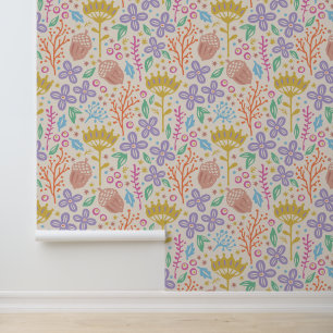 Retro floral design with flowers and fruits. wallp wallpaper