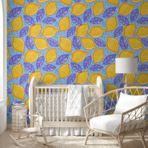 Retro floral design with lemons. wallpaper