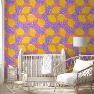 Retro floral design with lemons. wallpaper