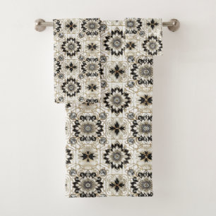 Retro Floral Diamond Mid Century Modern Bath Towel Set