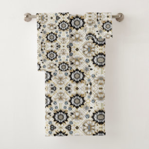 Retro Floral Diamond Mid Century Modern Bath Towel Set