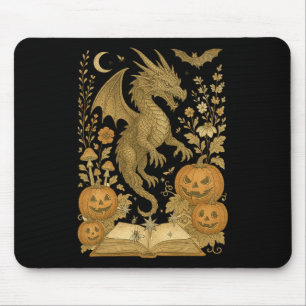 Retro Floral Dragon Book Pumpkin Spooky Reading Ha Mouse Pad
