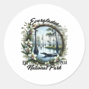 Retro Floral Everglades National Park Trip Camping Classic Round Sticker