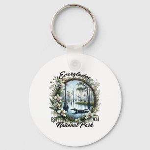 Retro Floral Everglades National Park Trip Camping Key Ring