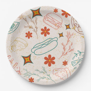 Retro Floral Fast Food Pattern Paper Plate