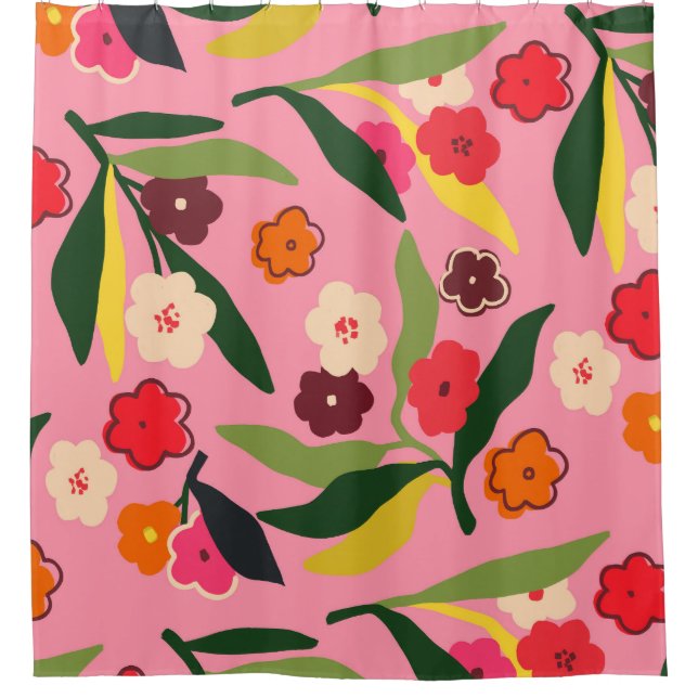 Retro Floral Fields Shower Curtain (Front)