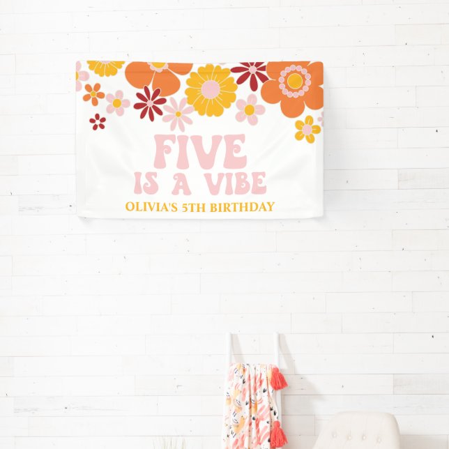 Retro Floral Five is a Vibe 5th Birthday Banner (Insitu)