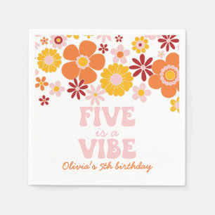 Retro Floral Five is a Vibe 5th birthday Napkin