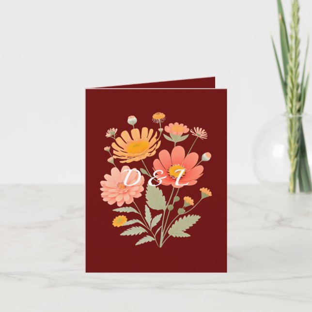 Retro Floral Folded Wedding Invitation (Front)