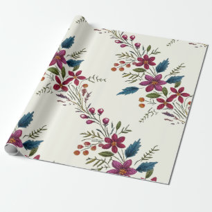 Retro Floral Folk Christmas Wrapping Paper