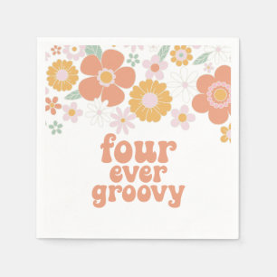 Retro Floral Four ever groovy  4th birthday Napkin