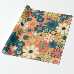 Retro Floral Garden Vintage 70s Flowers Wrapping Paper