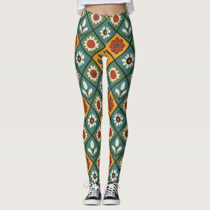 Retro Floral Geometric Leggings