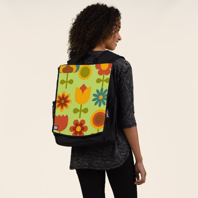 Retro Floral Geometric Midcentury Style  Backpack (Worn)