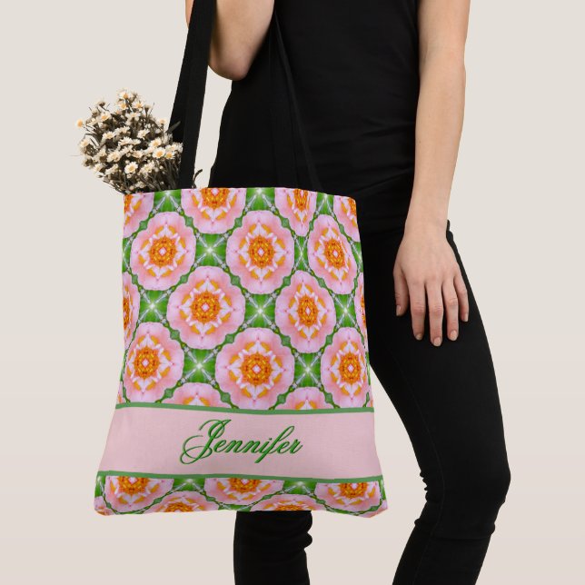 Retro floral geometric Pattern Tote Bag (Close Up)