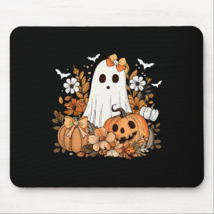 Retro Floral Ghost Cute Pumpkin Autumn Halloween W Mouse Pad