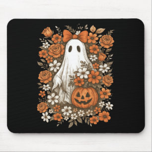 Retro Floral Ghost Cute Pumpkin Autumn Halloween W Mouse Pad