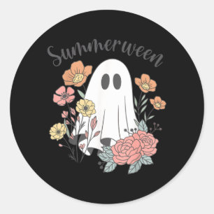 Retro Floral Ghost Summerween Spooky Season Summer Classic Round Sticker