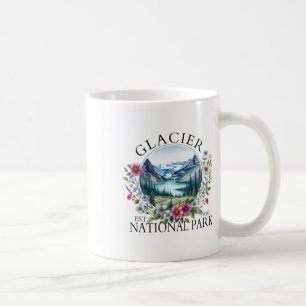 Retro Floral Glacier National Park Hiking Camping  Coffee Mug