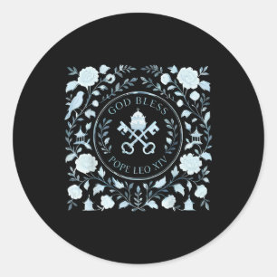 Retro Floral God Bless Pope Leo Xiv Catholics Tee  Classic Round Sticker