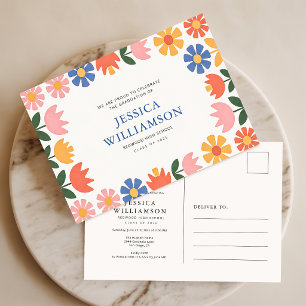 Retro Floral Graduate Graduation Party Invitation Postcard