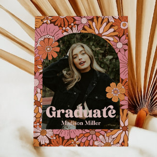 Retro Floral Graduation Announcement Card
