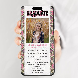 Retro Floral Graduation Party Digital Evite Invitation